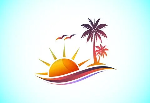 Simple modern Unique tropical beach logo design Stock Illustration