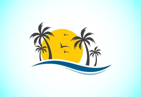 Simple modern Unique tropical beach logo design Illustration