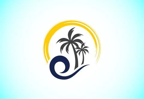 Simple modern Unique tropical beach logo design Illustrazione stock