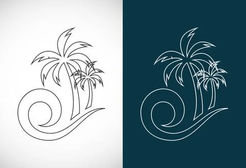 Simple modern Unique tropical beach line art logo design vector illustration Illustration