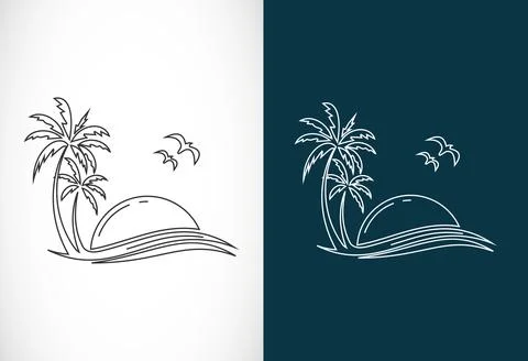 Simple modern Unique tropical beach line art logo design vector illustration Illustration