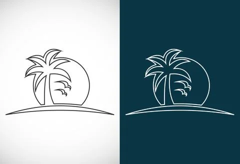 Simple modern Unique tropical beach line art logo design vector illustration Illustration