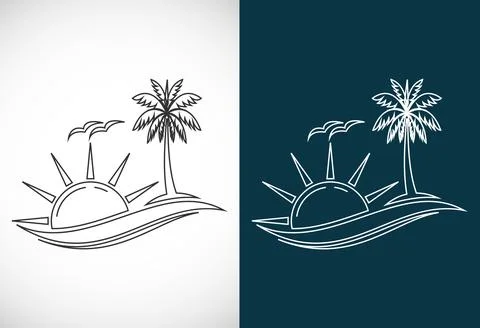 Simple modern Unique tropical beach line art logo design vector illustration Illustration