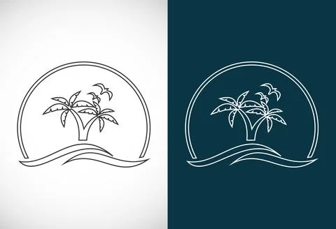 Simple modern Unique tropical beach line art logo design vector illustration Illustration