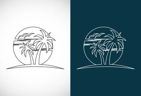 Simple modern Unique tropical beach line art logo design vector illustration 스톡 일러스트