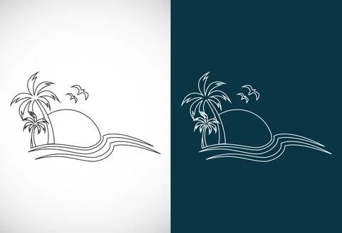 Simple modern Unique tropical beach line art logo design vector illustration Illustration