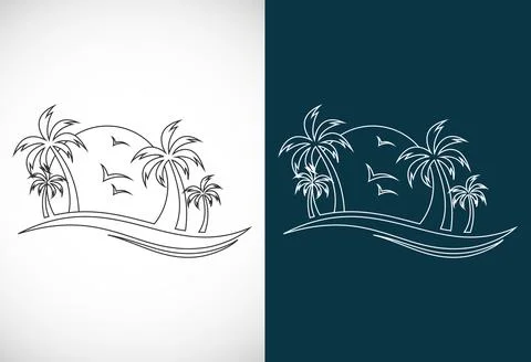 Simple modern Unique tropical beach line art logo design vector illustration Illustration