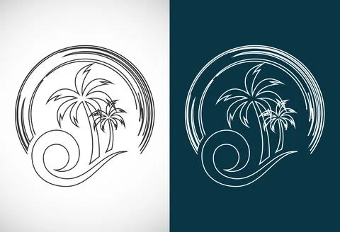 Simple modern Unique tropical beach line art logo design vector illustration Illustration