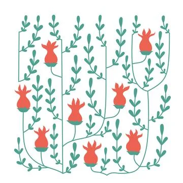 Simple modern vector pattern with abstract flowers, foliage. Natural tiny leaves 스톡 일러스트