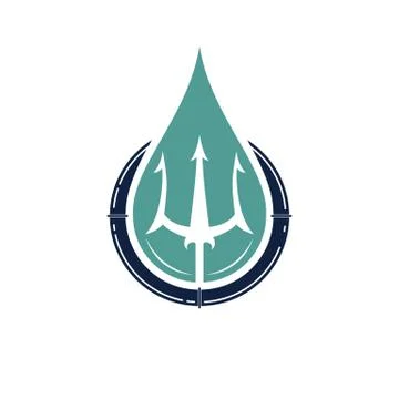 Simple modern water drop with negative space trident spear vector icon Stock Illustration
