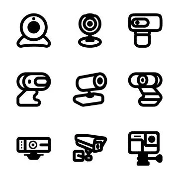Simple modern webcam vector line icons set. Illustrazione stock