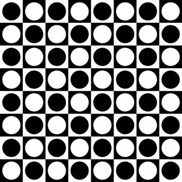 Simple monochrome checkered pattern with circle and squares shapes. Seamlessl Stock Illustration