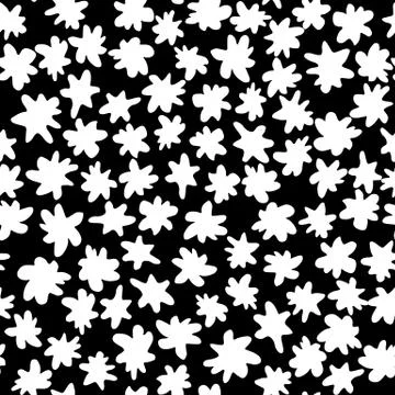 Simple monochrome flowers seamless pattern on black background. Stock Illustration