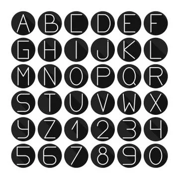 Simple monochrome font. Complete abc alphabet set. Vector letters and numbers. Stock Illustration