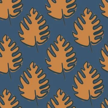 Simple monstera leaf seamless pattern. Tropical leaves vector illustration. E Illustrazione stock