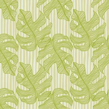 Simple monstera stylized print seamless pattern. Exotic palm foliage print wi Stock Illustration