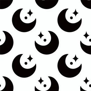 Simple moon star hand drawn Halloween seamless pattern on white background Ilustração Stock