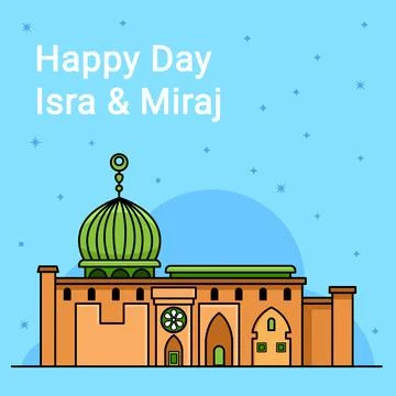 Simple Mosque Building Landscape For Holy Night Journey Celebration Greeting Stock Illustration