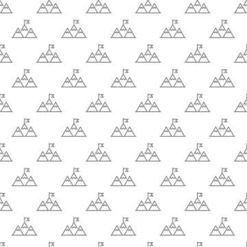 Simple mountain peak with flag or leadership seamless pattern with various icons Stock Illustration