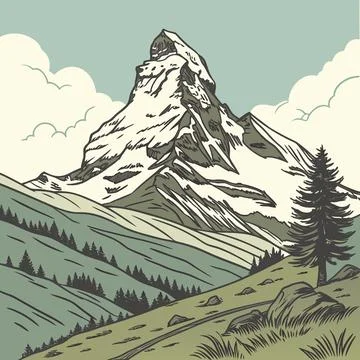 Simple Mountain Peak with Snowcap Vector Landscape Icon Stock Illustration