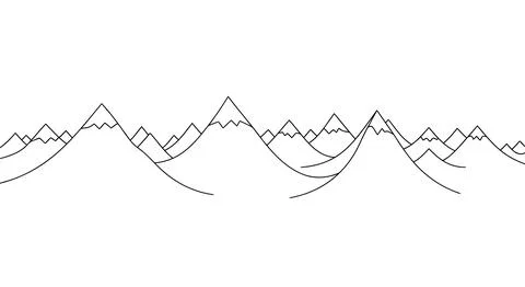 Simple mountain range landscape line art Stock Illustration