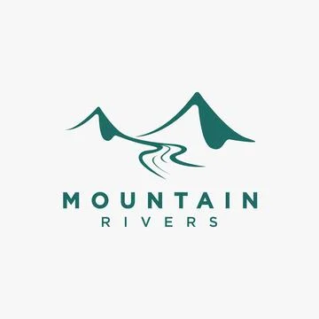 Simple mountain river landscape logo icon vector on white background Stock Illustration