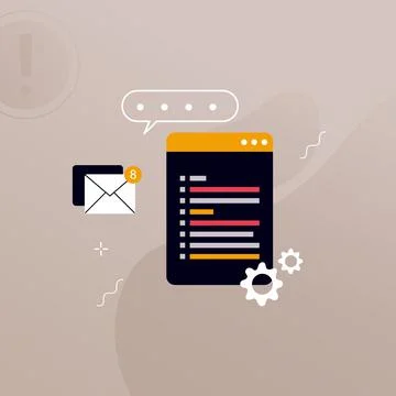 Simple multi-colored icons related to programming and communication on backgr Stock Illustration