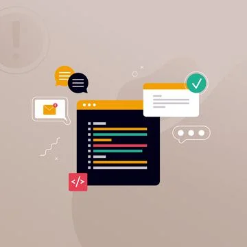 Simple multi-colored icons related to programming and communication on backgr Stock Illustration