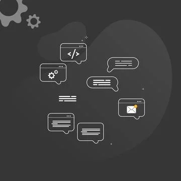 Simple multi-colored icons related to programming and communication on backgr Illustrazione stock