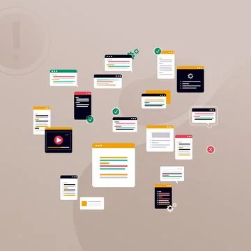 Simple multi-colored icons related to programming and communication on backgr 스톡 일러스트