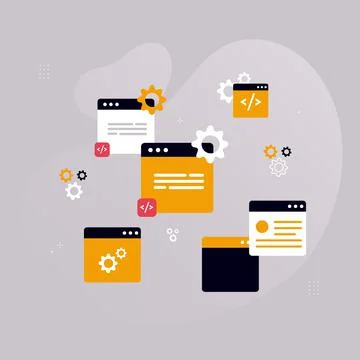 Simple multi-colored icons related to programming and communication on backgr Stock Illustration