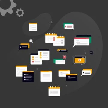 Simple multi-colored icons related to programming and communication on backgr Stock Illustration