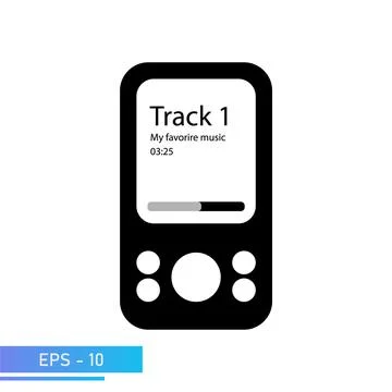 A simple music player with a display and buttons. The screen displays Stock Illustration