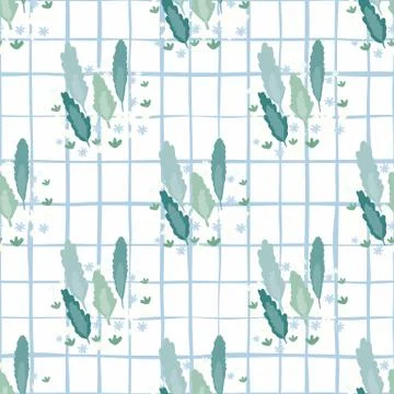 Simple naive seamless pattern with tree leafs in blue tones. Stylized floral  Illustrazione stock