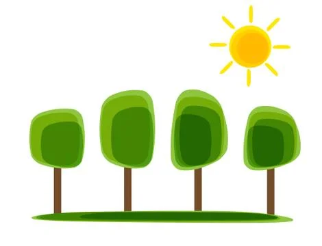 Simple Natural Nackground with Tree and Sun. Vector Illustration Illustrazione stock
