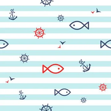 Simple Nautical Marine seamless pattern, Summertime texture, decorative tile. Stock Illustration