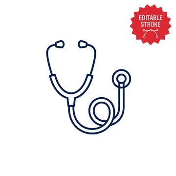 Simple navy blue outline stethoscope icon on a clean white background, repr.. Stock Illustration