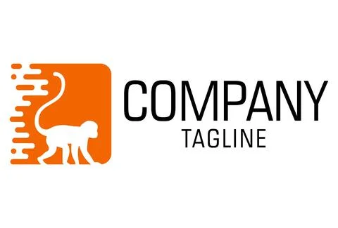 Simple Negative Space Orange Monkey Flat Logo Design	 Stock Illustration