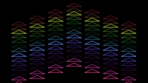 Simple neon glowing triangles or arrows direction up movement. Color changes Video stock 296037602