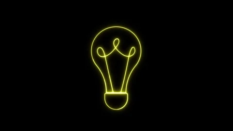Simple neon light bulb outline animation on black background. Simple neon l.. Stock Footage 334123578
