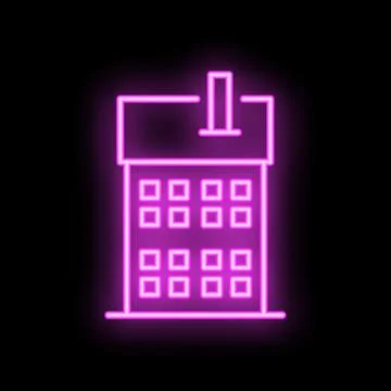 Simple neon sign representing a building with square windows, ideal for repre Ilustración de archivo