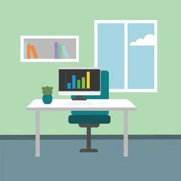 Simple Neutral Tone Home Office Interior Stock Illustration