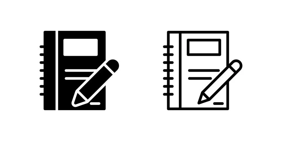 Simple notebook icon set for notes, journal, and education layouts Stock Illustration