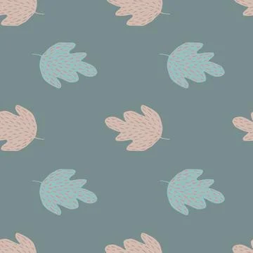 Simple oak seamless pattern on blue background. Foliage backdrop. Illustrazione stock