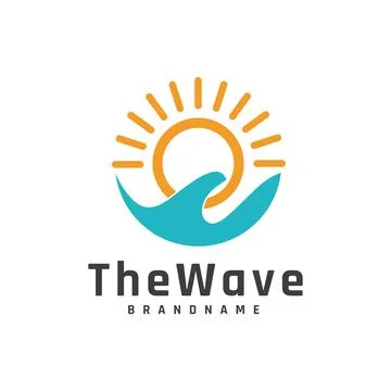 Simple ocean wave vector illustration design, sun symbol, logo design templat Stock Illustration