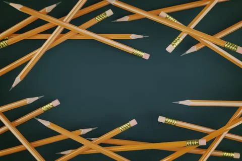 Simple office pencils on a dark background, piled in a pile. Illustrazione stock