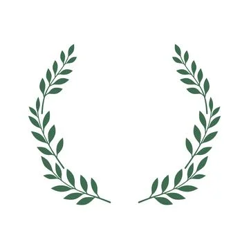 Simple olive branch wreath deep green white background Stock Illustration