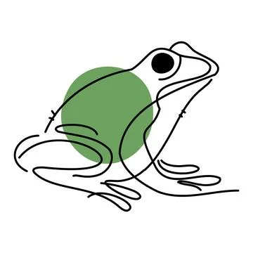 Simple one-line drawing of a frog in side profile with a green accent Stock Illustration