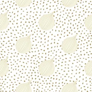 Simple onion seamless pattern on dots background. Onion bulb vegetable wallpa 스톡 일러스트