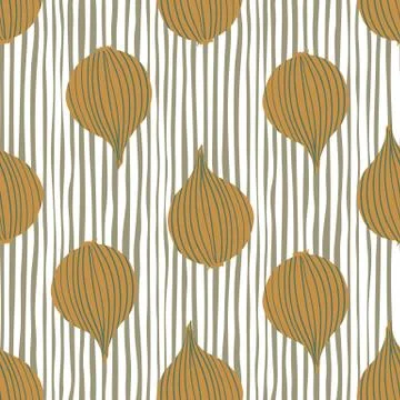 Simple onion seamless pattern on stripes background. Organic texture. Illustrazione stock